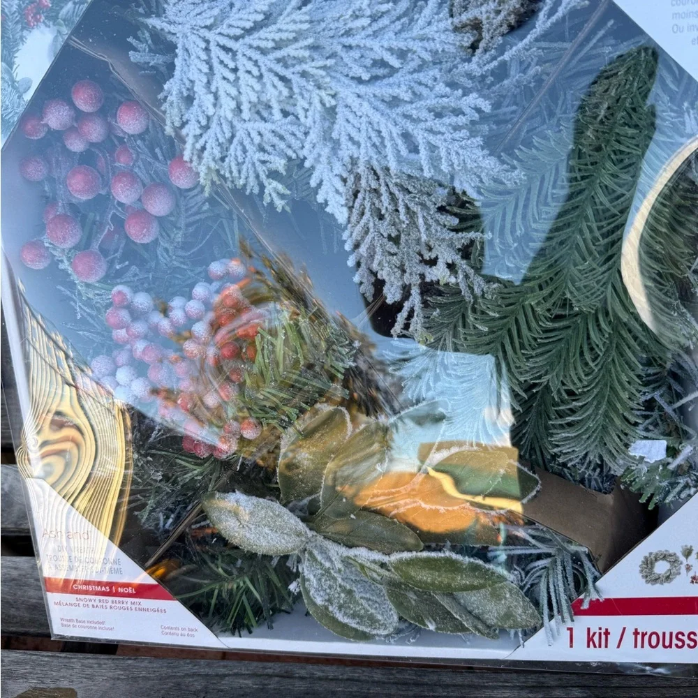 Ashland Frosted Holiday Wreath Kit with Red and Green Accents